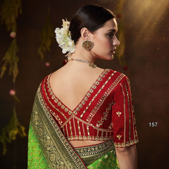 Bandhej Sindhuri By Kimora Heavy Wedding Bridal Saree Catalog